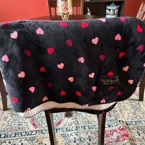 Victoria's Secret Black Blanket with Heart Pattern
